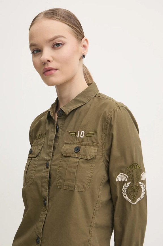 Βαμβακερό πουκάμισο Superdry πράσινο W4010438A.A2Q