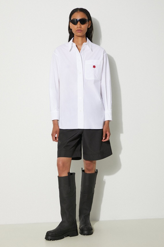 Kenzo camasa din bumbac Boke Flower Oversized Shirt lung alb FE62CH2569LS.01