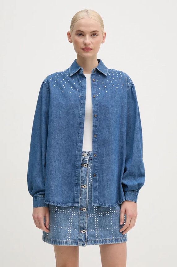Джинсова сорочка Pepe Jeans CHARLIE SPARKLE довгий блакитний PL304962