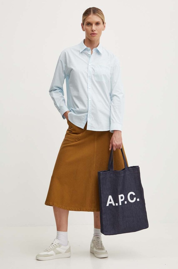 Хлопковая рубашка A.P.C. chemise boyfriend brodee COEVD.F12550 голубой AW24