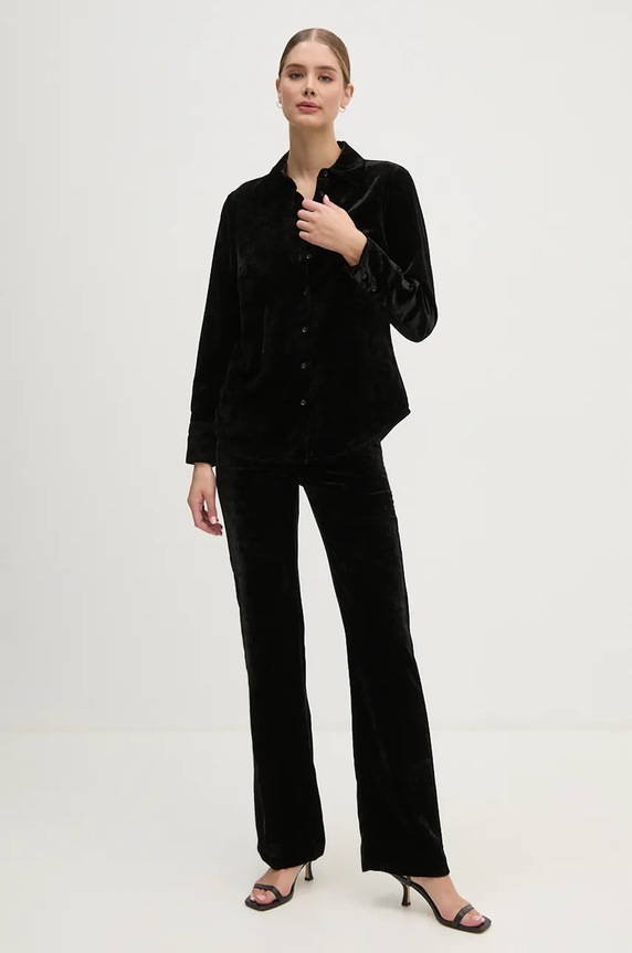 Velurová košile Sisley 51EULQ07Y černá AW24