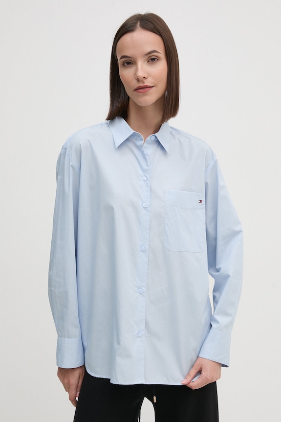 Tommy Hilfiger camasa din bumbac lung albastru WW0WW45612