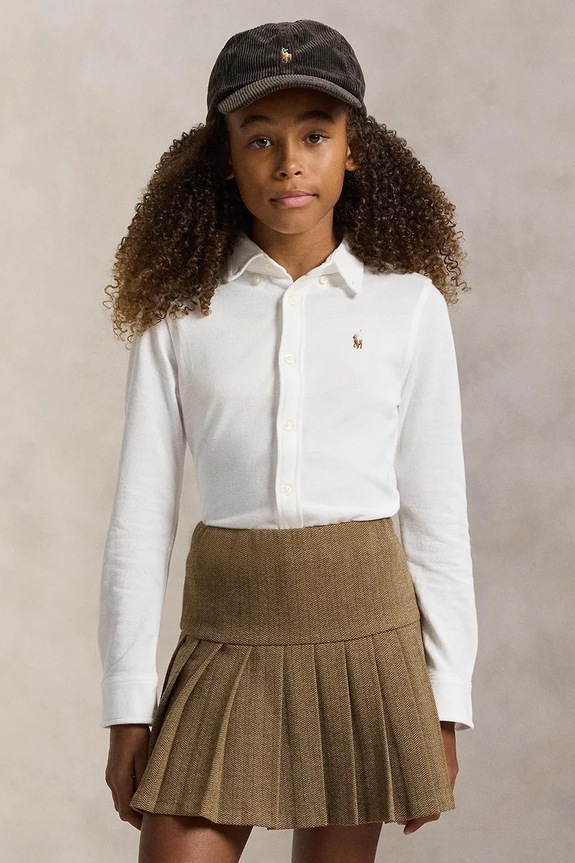Детская хлопковая рубашка Polo Ralph Lauren длинный белый 313901132002