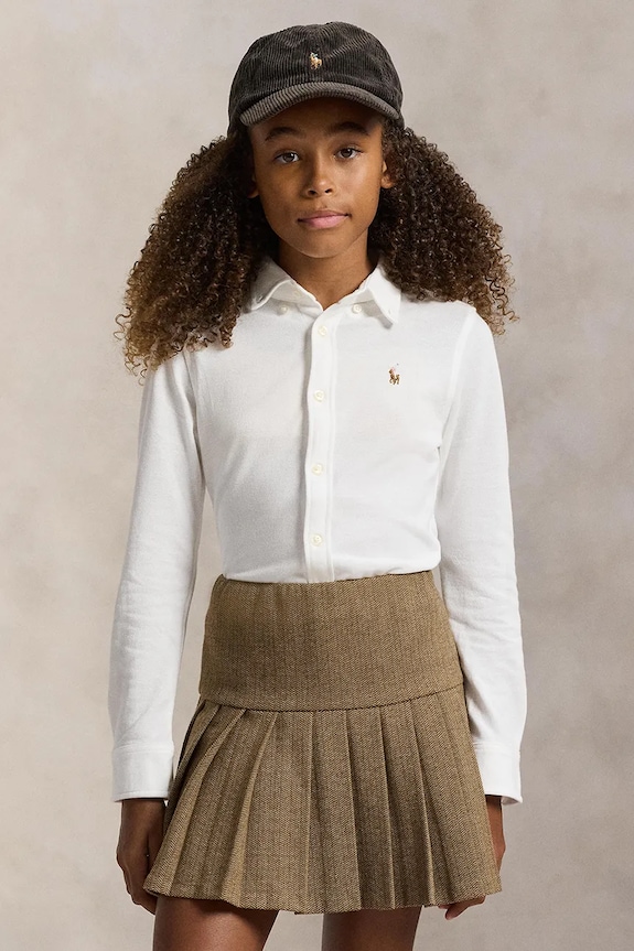 Детская хлопковая рубашка Polo Ralph Lauren длинный белый 313901132002