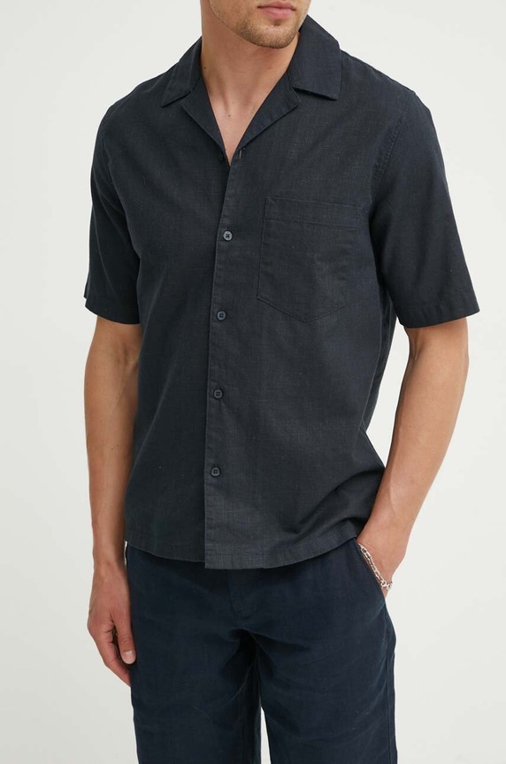 Samsoe Samsoe camicia in lino misto SAOSCAR blu navy M24200074