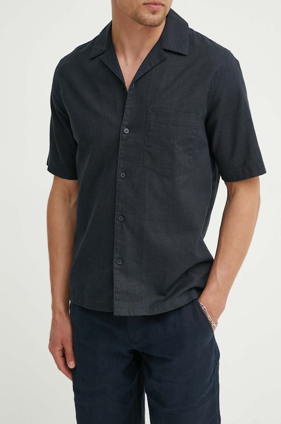 Samsoe Samsoe camicia in lino misto SAOSCAR blu navy M24200074