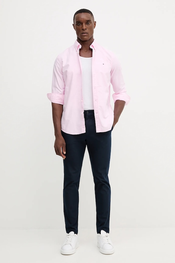 Tommy Hilfiger cămașă din bumbac MW0MW35774 roz SS26