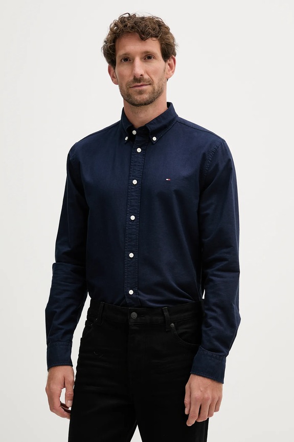 Βαμβακερό πουκάμισο Tommy Hilfiger σκούρο μπλε MW0MW35774