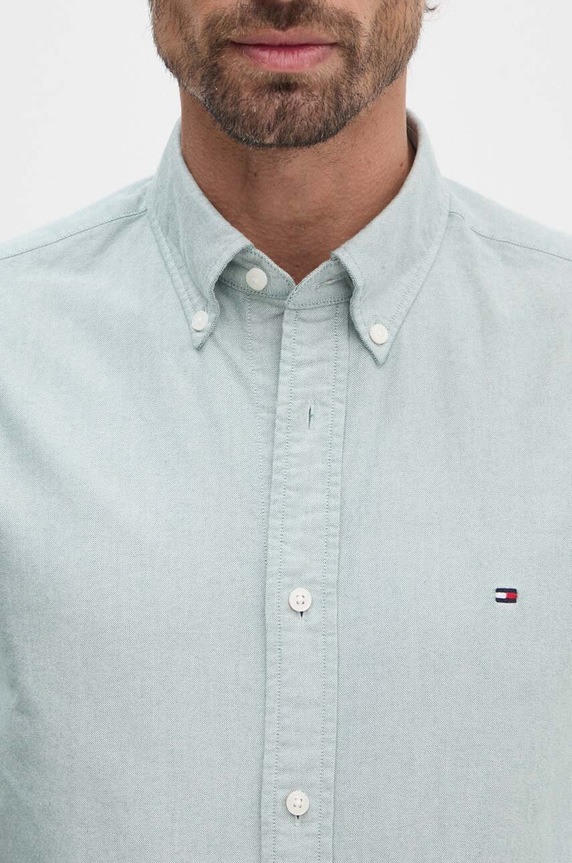 Bavlněná košile Tommy Hilfiger MW0MW35774 zelená SS26