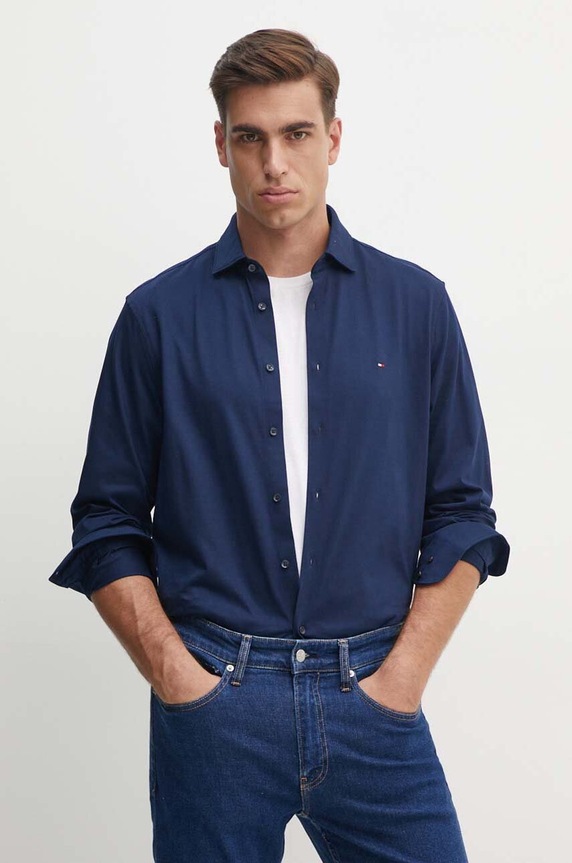 Pamučna košulja Tommy Hilfiger bez uzorka mornarsko plava MW0MW35805
