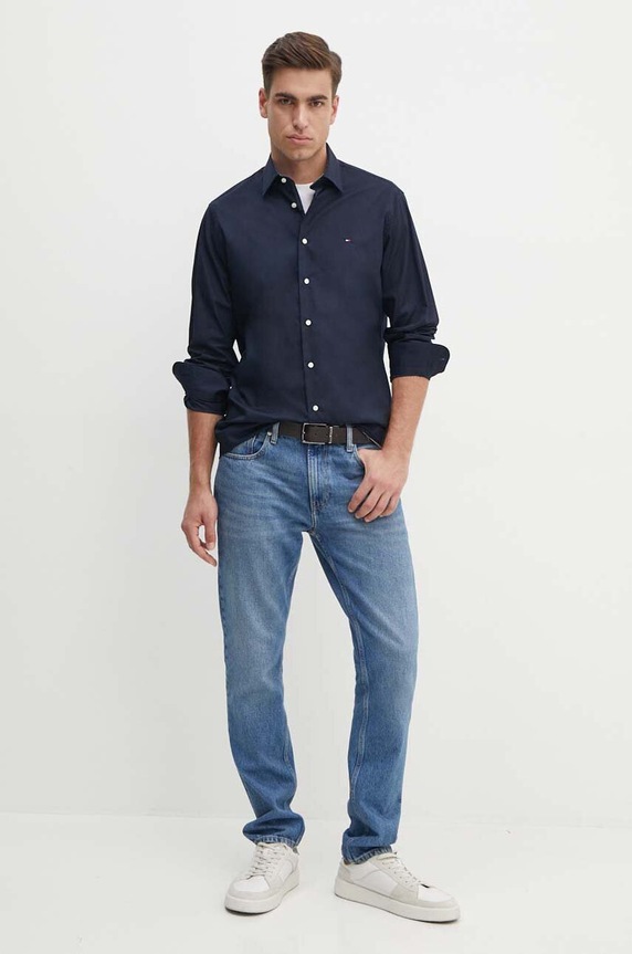 Odzież Tommy Hilfiger koszula bawełniana MW0MW35810 granatowy