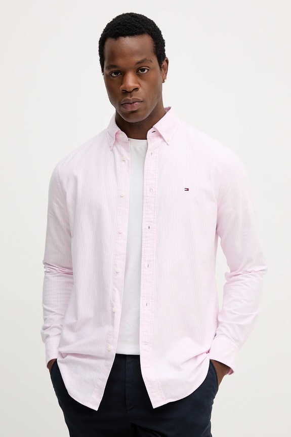 Bavlnená košeľa Tommy Hilfiger regular ružová MW0MW36238