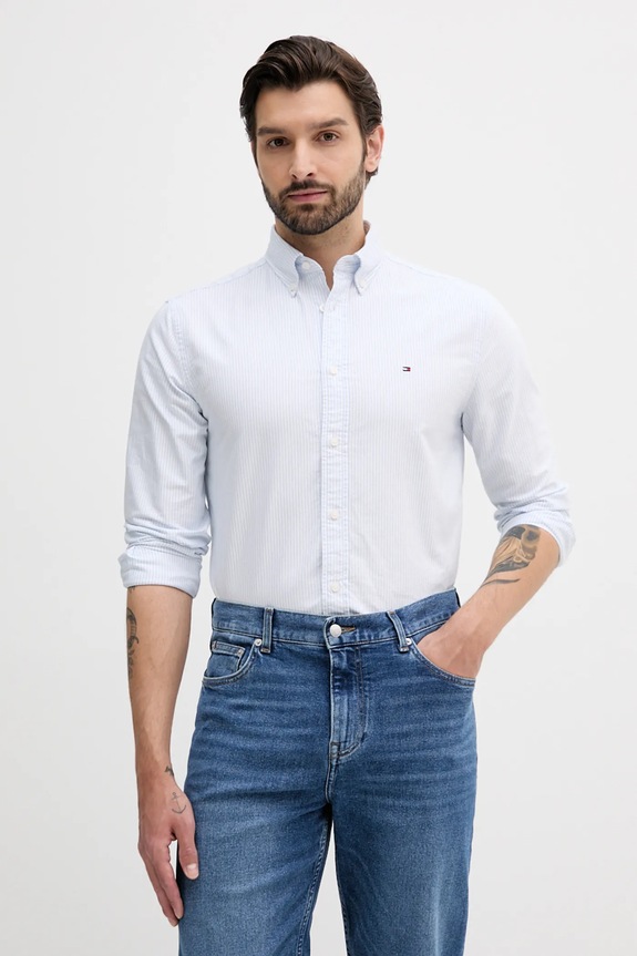 Tommy Hilfiger cămașă din bumbac lung albastru MW0MW36238