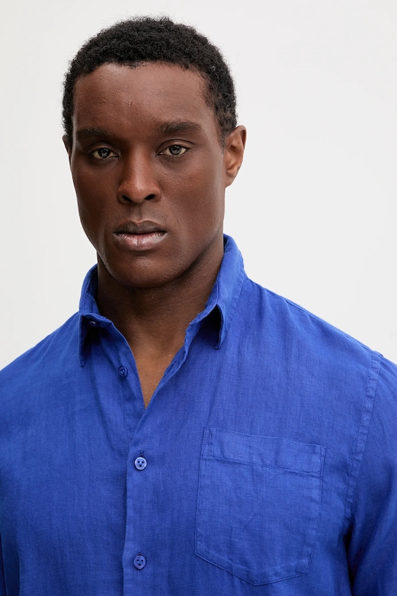 Vilebrequin camicia di lino CAROUBIS blu navy CRSH9U10