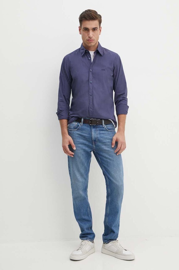 BOSS Orange cămașă bărbați din bumbac Relegant_6_M 50518304 bleumarin SS26