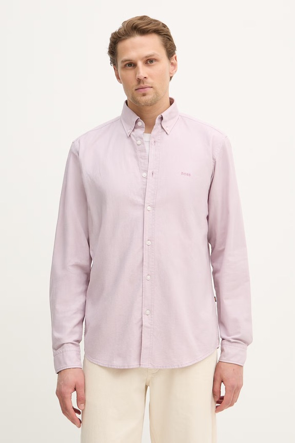 Хлопковая рубашка BOSS Orange розовый 50519707
