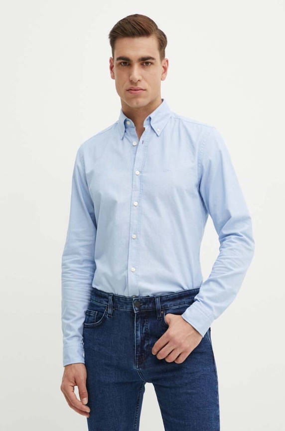 Bavlnená košeľa Boss Orange Rickert_M jednofarebný modrá 50519707