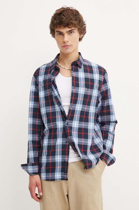 Tommy Jeans camasa din bumbac lung bleumarin DM0DM19512