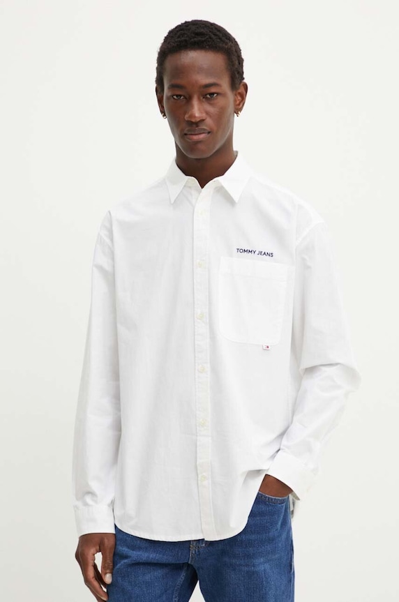 Bavlněná košile Tommy Jeans dlouhý bílá DM0DM19525
