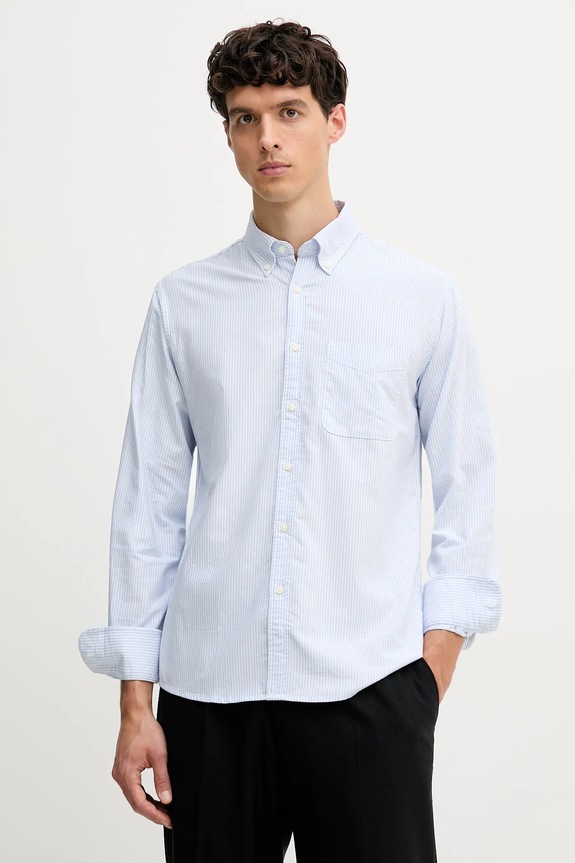 United Colors of Benetton πουκάμισο ανδρικό βαμβακερό μακρύ μπλε 5FGBUQ04C