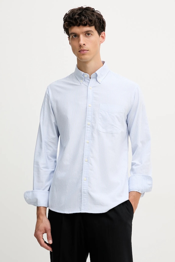 United Colors of Benetton πουκάμισο ανδρικό βαμβακερό μακρύ μπλε 5FGBUQ04C