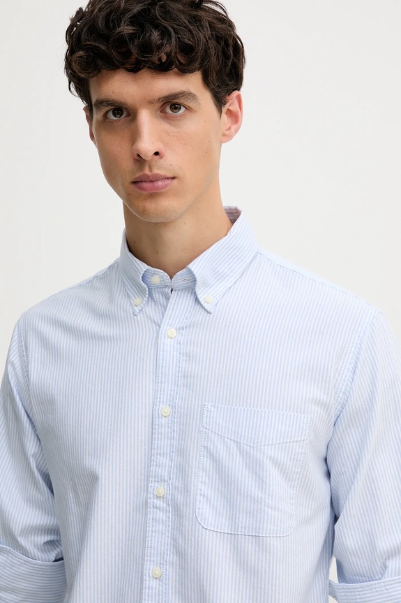 United Colors of Benetton πουκάμισο ανδρικό βαμβακερό μπλε 5FGBUQ04C