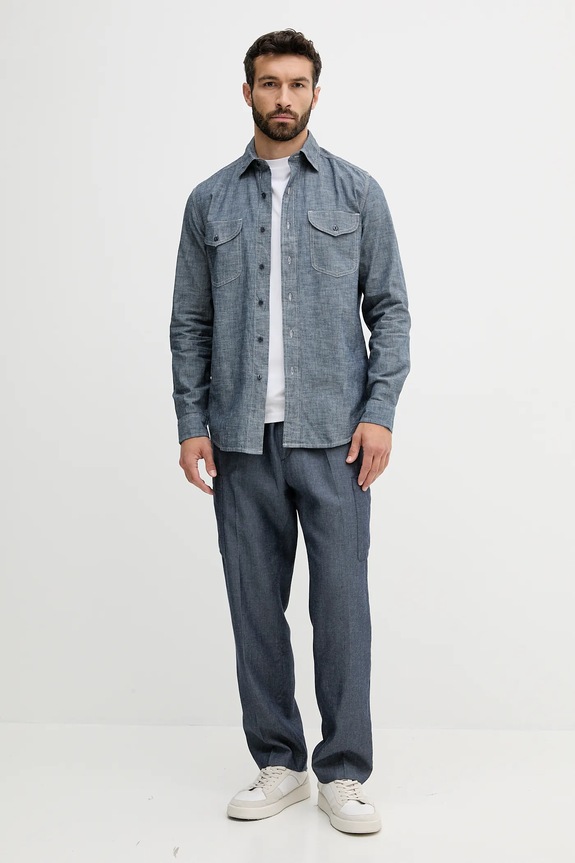 Bavlnená košeľa United Colors of Benetton 5XGBUQ056 modrá SS25