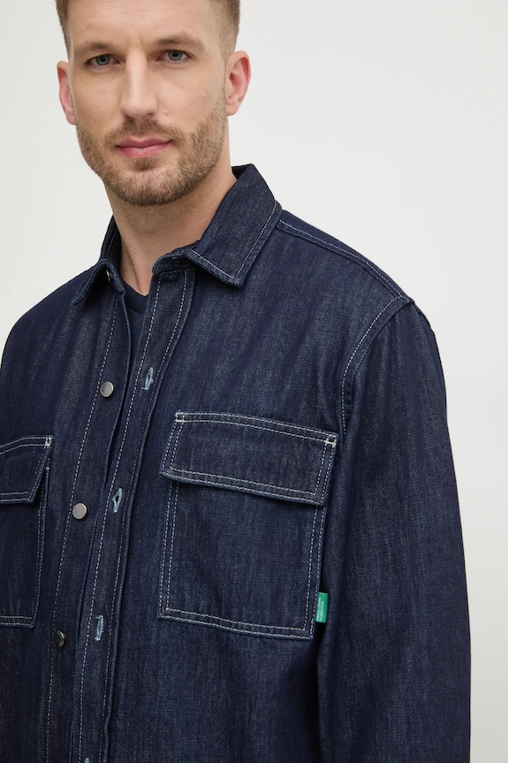 United Colors of Benetton cămașă jeans 5SAWUQ051 bleumarin