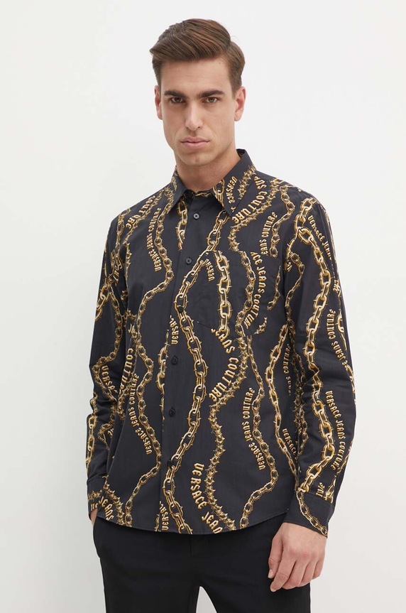 Βαμβακερό πουκάμισο Versace Jeans Couture κανονικό μαύρο 77GAL2R1.NS485