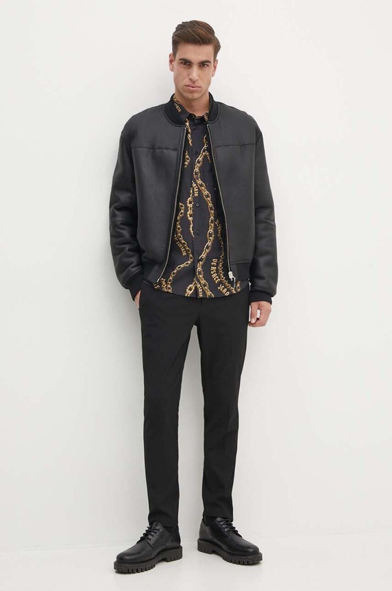 Βαμβακερό πουκάμισο Versace Jeans Couture 77GAL2R1.NS485 μαύρο AW24