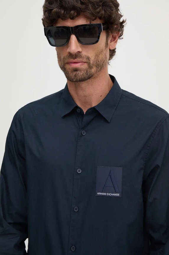 Bavlněná košile Armani Exchange jemný vzor námořnická modř 6DZC20.ZNXLZ