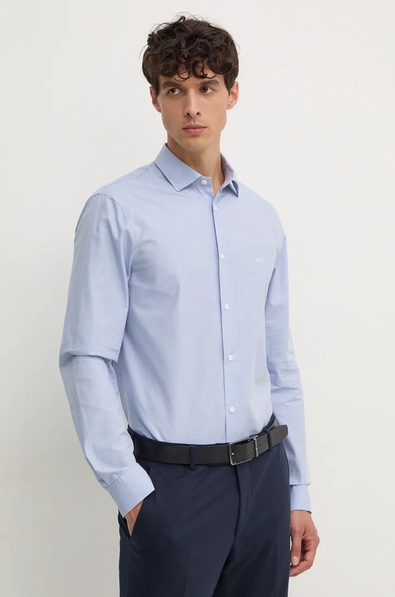 Bavlnená košeľa Armani Exchange jednofarebný modrá 6DZC22.ZN5SZ