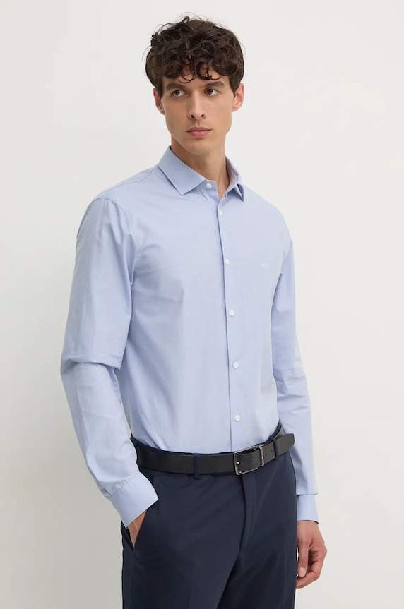 Bavlnená košeľa Armani Exchange jednofarebný modrá 6DZC22.ZN5SZ