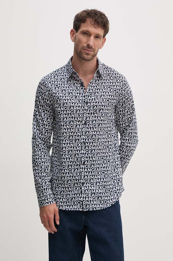 Armani Exchange camasa din bumbac lung bleumarin 6DZC45.ZNZRZ