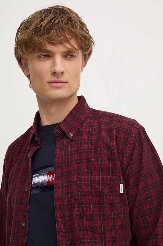 Košulja od velura Pepe Jeans MAREL bordo PM308725