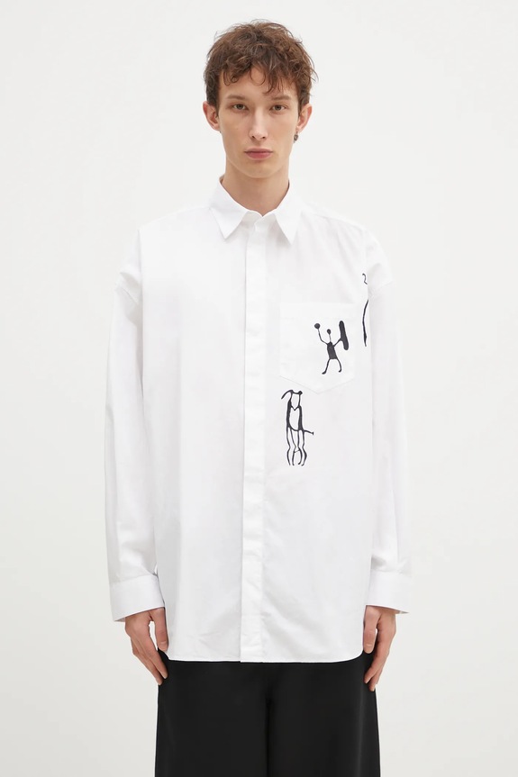 Памучна риза Wood Wood Rofus Oversized Print Shirt свободна бял 12435315.1226