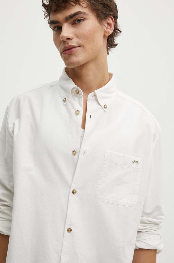 A.P.C. camasa din bumbac Chemise Mateo Logo lung alb COHAH.H12599
