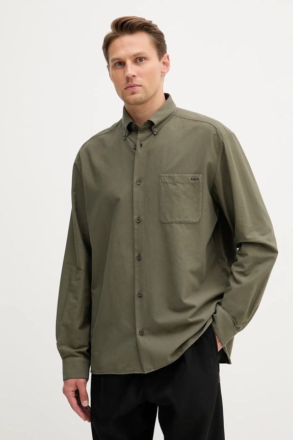 Βαμβακερό πουκάμισο A.P.C. Chemise Mateo Logo πράσινο COHAH.H12599