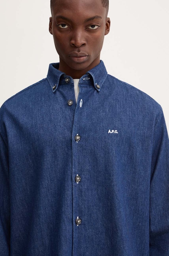 A.P.C. koszula jeansowa chemise mathias logo COHAL.H12586 granatowy