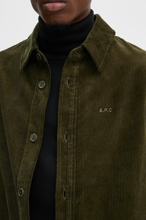 Manšestrová košile A.P.C. surchemise bobby COHBB.H02976 zelená AW24