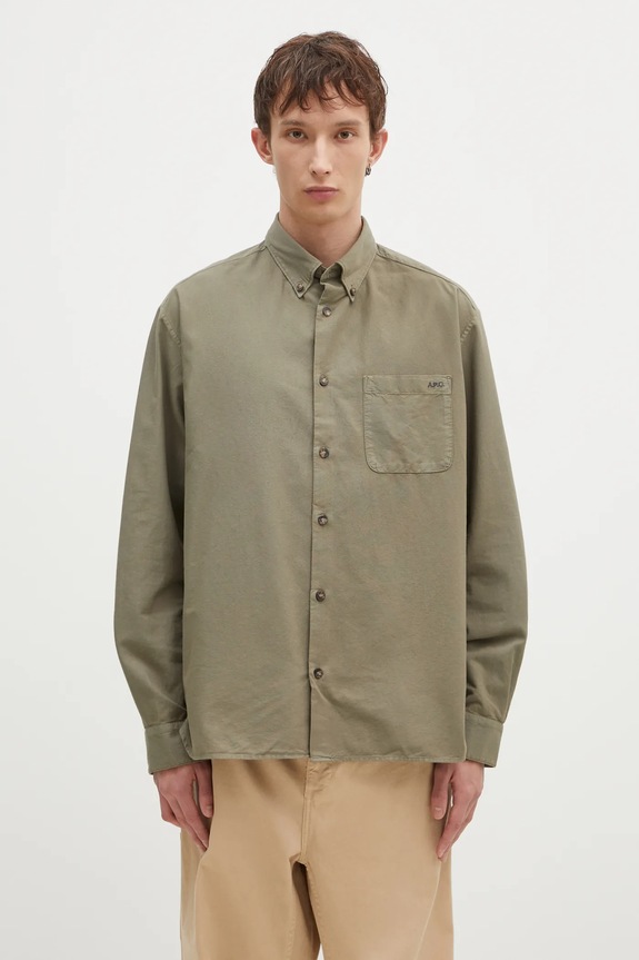Bavlněná košile A.P.C. Chemise Mateo Logo relaxed zelená COHAH.H12599.JAA
