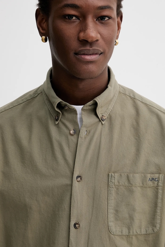 A.P.C. camasa din bumbac Chemise Mateo Logo verde COHAH.H12599.JAA