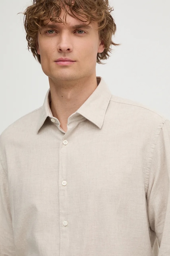 Βαμβακερό πουκάμισο BOSS 50527586 μπεζ