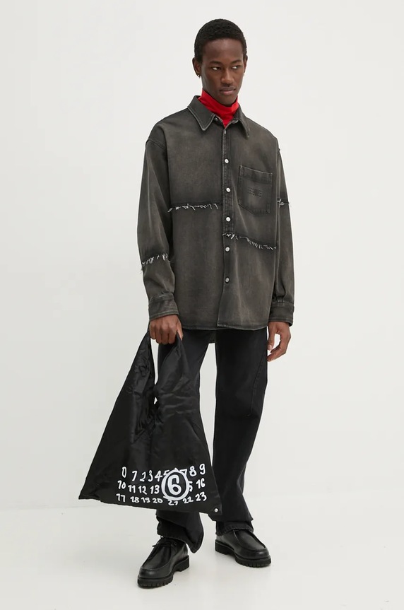 Rifľová košeľa MM6 Maison Margiela SH2DT0009.S30848 sivá AW24