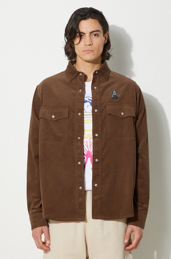 Вельветова сорочка ICECREAM Needle Cord Shirt візерунок коричневий IC24221