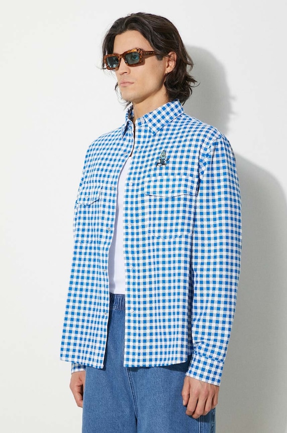 ICECREAM cotton shirt Longsleeve Printed Check Shirt blue IC24222