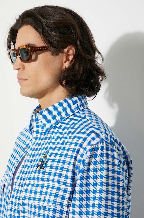 ICECREAM cotton shirt Longsleeve Printed Check Shirt IC24222 blue