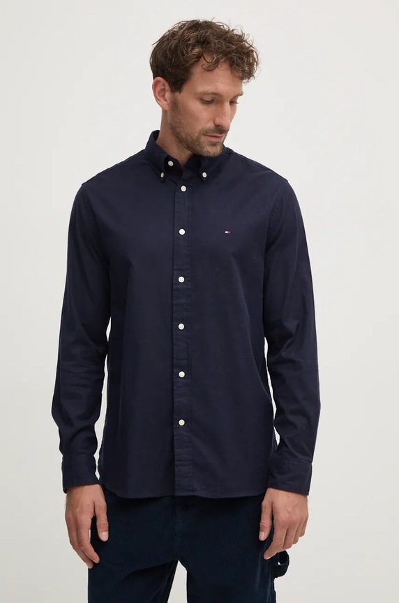 Košile Tommy Hilfiger hladký námořnická modř MW0MW36824