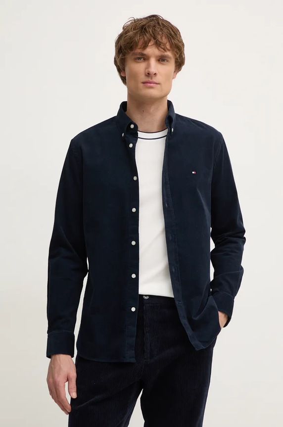Bavlněná košile Tommy Hilfiger hladký námořnická modř MW0MW36847