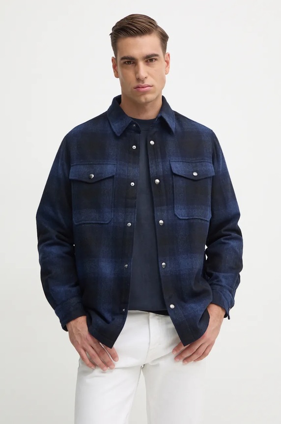 Tommy Hilfiger gyapjú ingkabát nem szigetelt sötétkék MW0MW36852